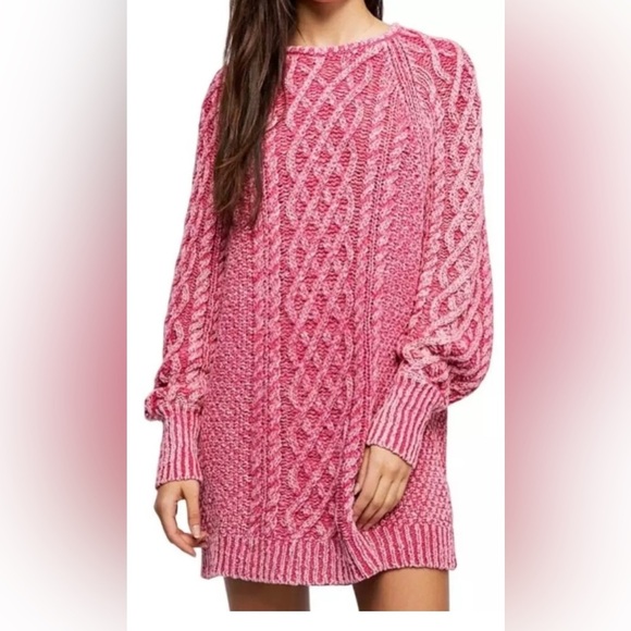 Free People Dresses & Skirts - Free people sweater dress pink cable knit long sleeve pullover tunic size xs